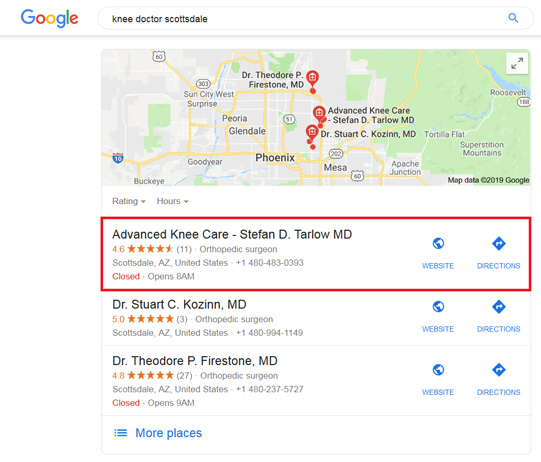 knee doctor scottsdale google maps