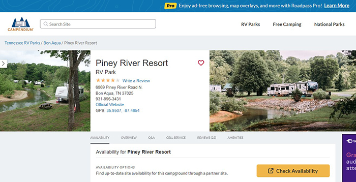 campendium listing of piney river rv resort